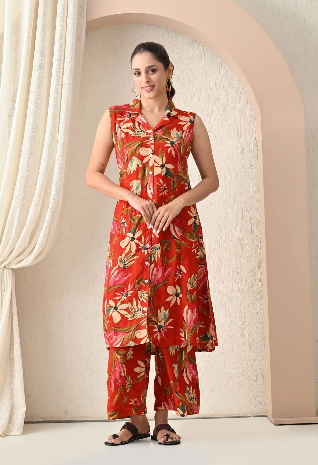 Autumn Blossom - Rust Orange with Multicolor Floral Print - Image 2