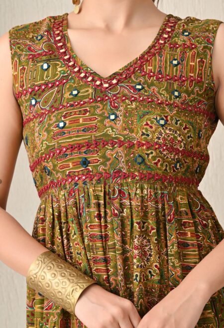 Rustic Heritage – Olive Green with Red & Blue Ethnic Print