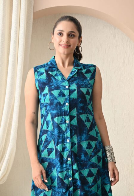 Aqua Geometry - Navy & Teal with Abstract Triangle Print