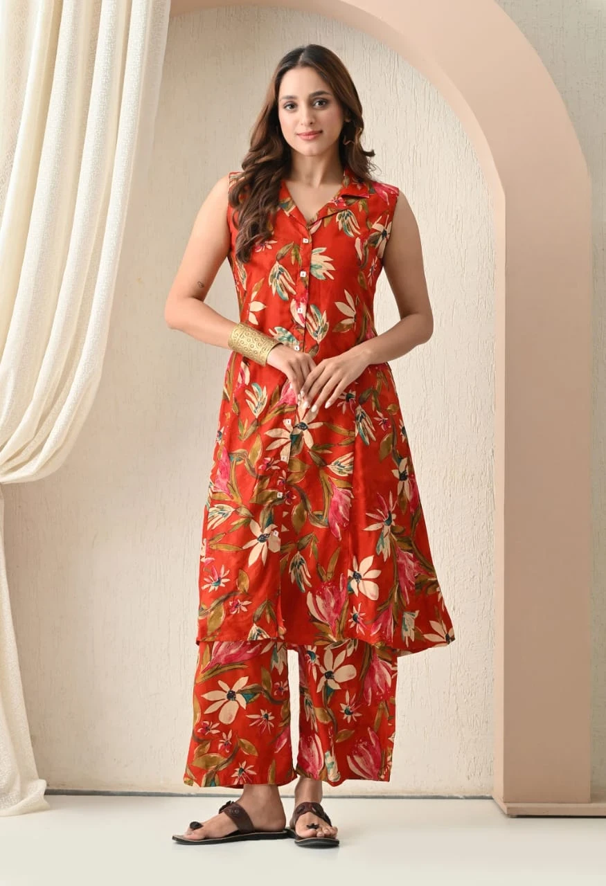 Ruby Bloom – Color: Red with Multicolor Floral Print - Image 2